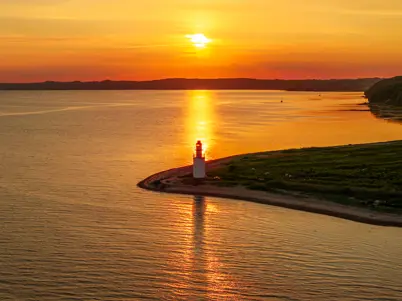 Træskohage fyr i solnedgang